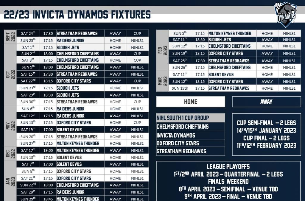 NIHL SOUTH DIVISION 1 (BRITTON) 2022/23 FIXTURES