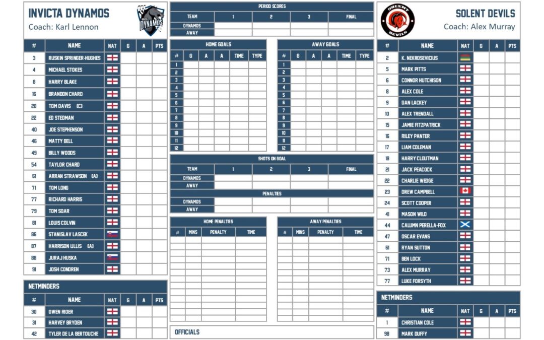 TEAM LIST – INVICTA DYNAMOS V SOLENT DEVILS 15.01.23